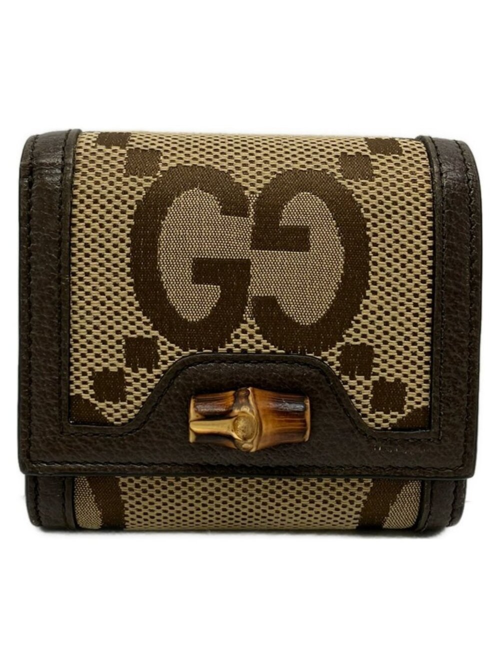 Gucci Bifold Wallet Beige Dark Brown Leather